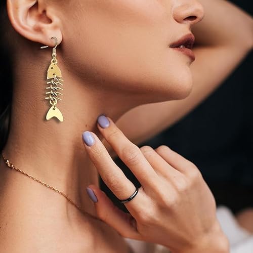 Charm Buddy Fish Bones Drop Dangle Earrings for Women Girls Fish Hook Fishing Jewellery Gifts for Her (1. Silver-Fish)