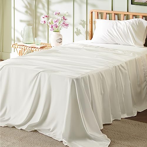 Image of Bedsure Twin XL Sheets Dorm Bedding - 3 Pieces Soft Extra Long Twin Sheets, Breathable & Cooling Bed Sheets Set, Oeko Tex, Easy Care Microfiber for Women, Men, Ivory