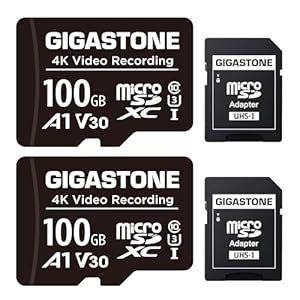 GIGASTONE Micro-SD-Karte, 100 GB, A1 V30, 4K-Videoaufnahme, kompatibel mit Überwachungskamera, Dashcam, Drohne, 100 MB/s MicroSDXC-Speicherkarte, UHS-I, mit Adapter, 2 Stück