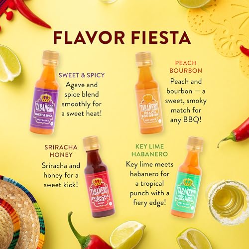 Tabanero Mini Hot Sauce Gift Set by Tabanero, 4-Pack, Peach Bourbon, Sriracha Honey, Key Lime Habanero, Sweet & Spicy, All Natural, Gluten Free, Low Sodium, Vegan, Kosher, Made in the USA, 1.7 oz Mini Bottles - Thumbnail 6