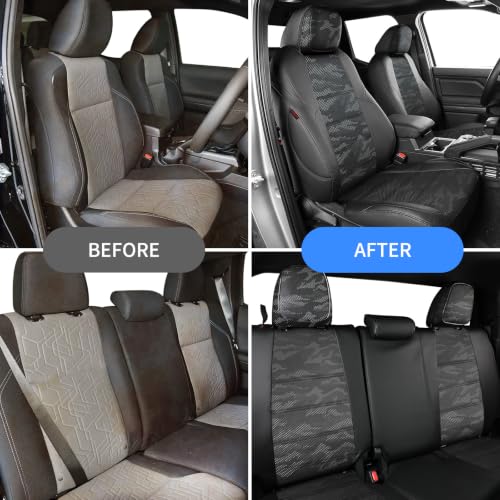 Image of EKR Tacoma Leather Car Seat Covers Custom Fit for Toyota Tacoma 2012 2013 2014 2015 (Regular Seats) - Truck Seat Covers Full Set,Faux Leather(Black /Gray Camo A122)