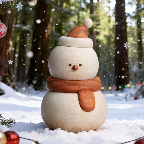 YANISM Christmas Snowman Decoration Wooden Snowman Figurine Rustic for Her or Him Festive Home and Car Christmas Decor