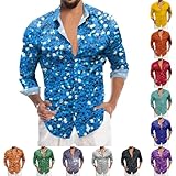 Chemise à paillettes pour homme - Style disco des années 70 - Coupe festive - Nouvel An - Infroissable - Style vintage - Couleur unie - Rave - Fête festive - Vêtement élégant, b-bleu, XL