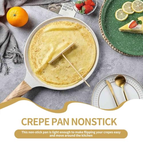 Crepe Pan Nonstick, 7.5 Inch Nonstick Crepe Pan Granite Coating Flat Pancake Pan Flat Skillet with Detachable Handle and Spreader for Cooking Frying Egg Steak Crepe Cake