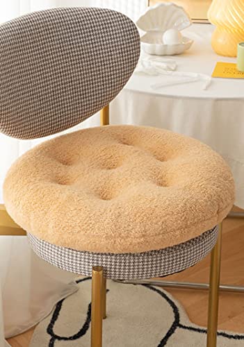 Cómodo cuadrado y redondo de lana de cordero artificial Cojines de la silla, suave y esponjosa silla de cojín de felpa cojines del asiento para la meditación Home Office (45cm, redondo-marrón)