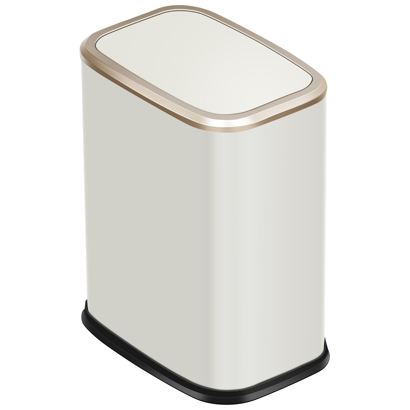 8L Small Bathroom Waste Bin with Swing Lid, Living Room Bedroom Trash Bin Wastebasket,Inner Bucket,Stainless Steel Slim Trash Can (Cream White)