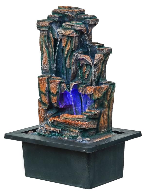 Image of Multicolor Polyresin Tabletop Designer 3 Step Indoor Water Fountain for Home Decor with LED, Speed Control Pump (Size: 36.5 x 28 x 57.5 CM | Weight: 3035Gram)