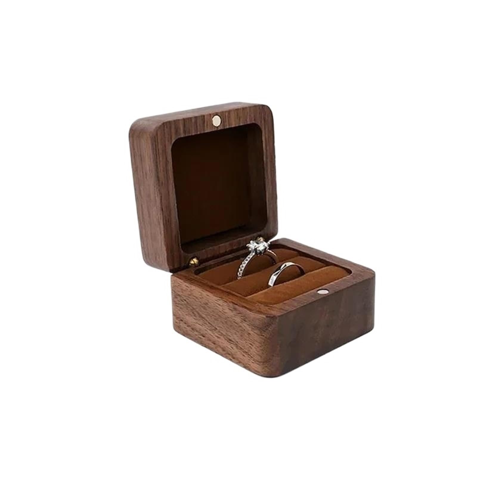 Joyero Viaje Caja De Anillos Madera Nogal Personalizada, Regalo Aniversario Boda, Compromiso Grabado, 1 Uds Anillo Gratis Joyeros(Type-E)