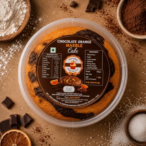 Image of MOM'S BAKERY Orange Chocolate Marble Cake 250g | Homemade infused Sponge Cake | T45 Flour,Vegan Soft & Moist Bakery Style Dessert Freshly Baked Bakery Style Dessert | Special Ocassion