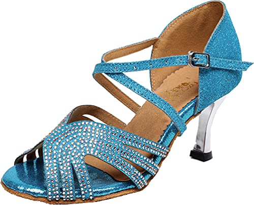 Chaussures de danse latine strass bleu 38.5 pour femme