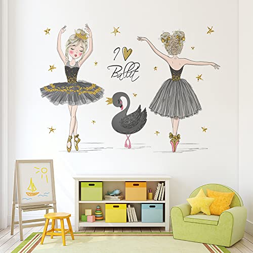 Vinilo decorativo bailarinas y cisne negro 48x31 pulg miniatura 6