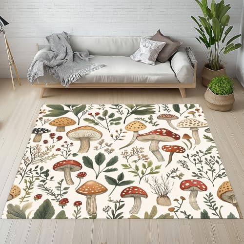 Feuilles de Champignons de Jungle Peintes Tapis Salon Moderne - 4