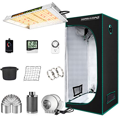 MARS HYDRO Grow Tent Kit Complete TS600W LED Grow Light 2x2ft Full Spectrum Indoor Grow Tent Kit 24'x24'x55' Hydroponics Grow Tent 1680D Canvas with 4” Ventilation Kit for Grow Setup Kit Grow House