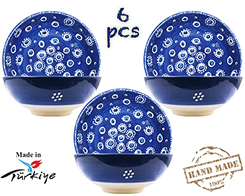 Küchengeräte 6 Pcs Navy Blue Evil Eyes Patterned Turkish Ceramic Snack Bowls (3.74'' 9.5Cm 3 Oz) Decorative Nazar Design Multi-Purpose Gift Set - Pinch Sauce Dipping Finger Small Serving Bowls #TOP6