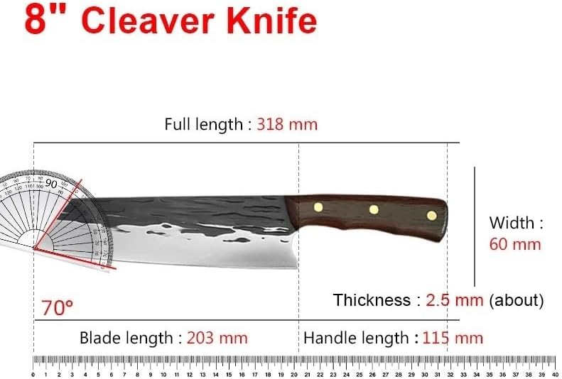 Meat Cleaver Knife, 8 Inch Forged Cleaver Meat Chef Knives Full Tang Handmade Kitchen Butcher Knife Stainless Steel Slicing Knife Wooden Handle
