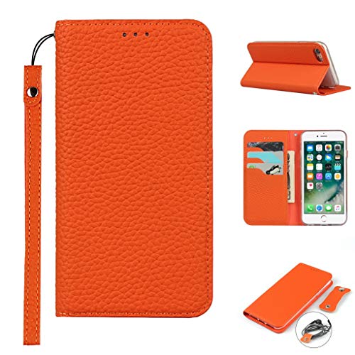 Coque iPhone 8 Plus en cuir véritable orange de haute qualité