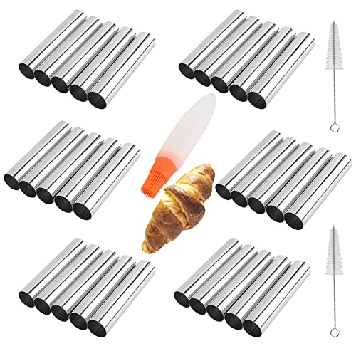 Non-Stick Cream Cannoli Tubes, RoseFlower 30 Pcs Stainless Steel Screw Croissant Mould Cannoli Shells Horn Cones Molds with 2 Clean Brush - Pastry Baking Set for Christmas Halloween Anniversary Party - Image 2