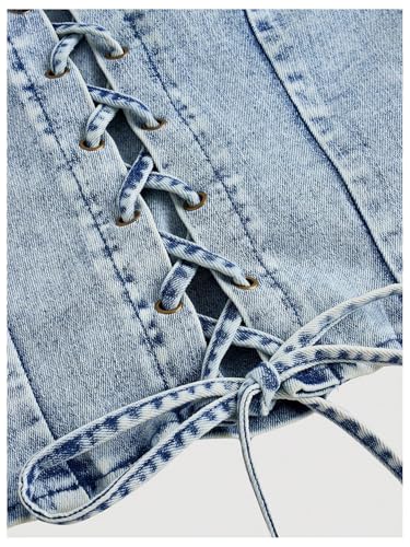 MakeMeChic Women's Y2K Denim Vest Tops Sleeveless Shirred Lace Up Tie Backless Halter Jean Top3