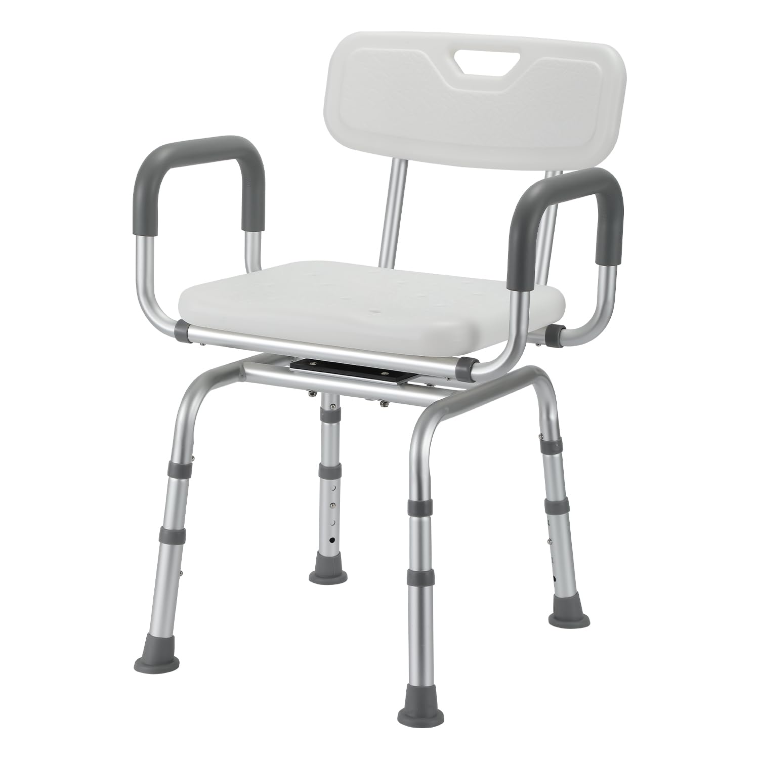 Taburete de ducha giratorio 360°, silla de ducha con respaldo y reposabrazos, 40-48 cm, altura regulable, taburete de baño y pies antideslizantes, silla de ducha estable para personas mayores