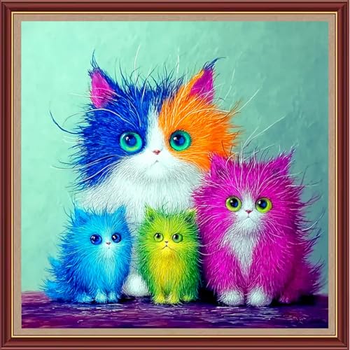 Image of Dooxvey Cross Stitch Kits for Adults Beginners,Full Range of Cross-Stitch Stamped Kits Needlepoint Kits for Beginners Embroidery Kits 11CT Cross Stitch Patterns-Colorful Cat 18x18 inch