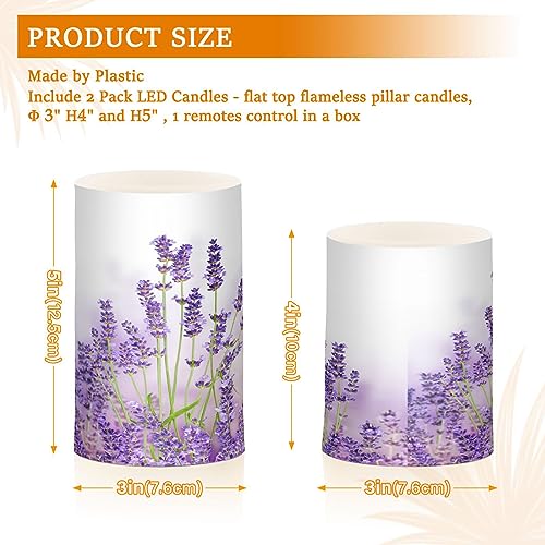 Image of YETTASBIN Purple Lavender Flameless Candles with Remote Control and Timer, Adjustable Brightness Long Lasting Battery Operated LED Pillar Candles for Indoor Outdoor Party Holiday Home Decor, 2 Pack