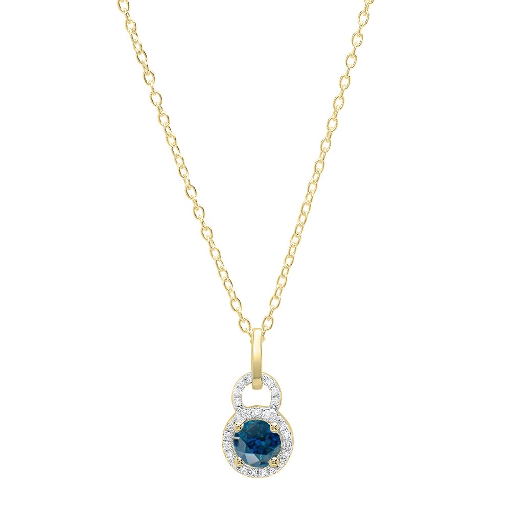 18 K amarillo oro 5 mm redondo Gemstone y blanco Diamond Ladies Halo colgante (cadena de oro incluido)