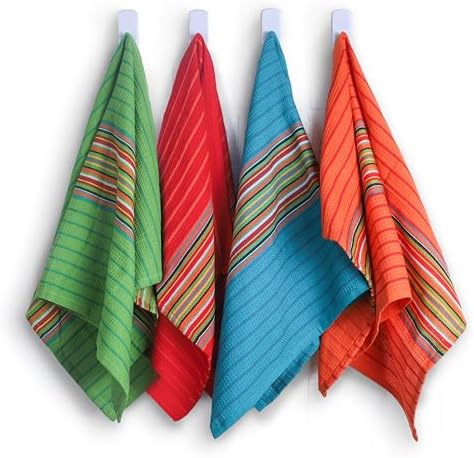 TEXAS LINEN CO. Kitchen Dish Towels, 100% Cotton Salsa Towels, Set of 4 (16x28 Inches), Multi Purpose Cooking Drying Restaurant Bar Cleaning Cloth Napkin, Highly Absorbent, Lint Free, Multi-Color