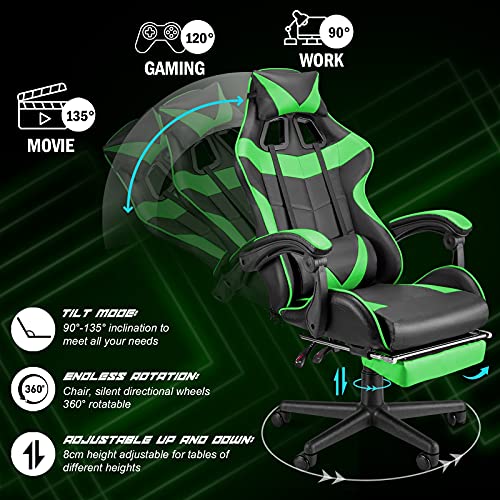 Soontrans-Silla-Gamer-Silla-de-Escritorio-computadora-Oficina-ergonomica-Silla-con-Reposacabeza-Apoyo-y-Cojin-LumbarAltura-Ajustable-con-Ruedaspara-Los-Jugadores-de-PC-Gamer-Verde