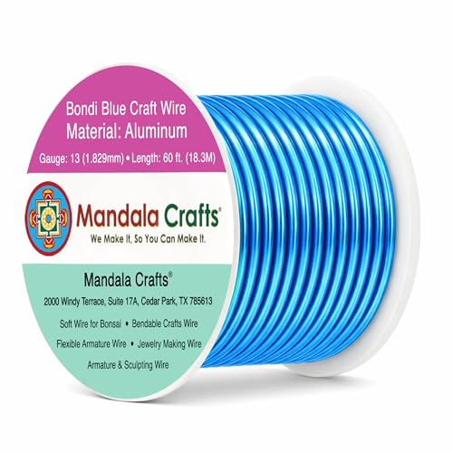 Image of Mandala Crafts 13 Gauge Bondi Blue Anodized Aluminum Craft Wire, 60 FT | Colored, Flexible, Bendable, for Bonsai, Armature, Sculpting, Wire Wrapping, Jewelry Making, Weather & Tarnish Resistant