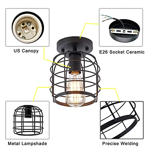 Vintage Industrial Semi-Flush Mount Ceiling Light, E26 E27 Retro Metal Pendant Light Ceiling Light Fixture For Hallway Stairway Bedroom Kitchen Home Lighting (2 Pack) #TOP4