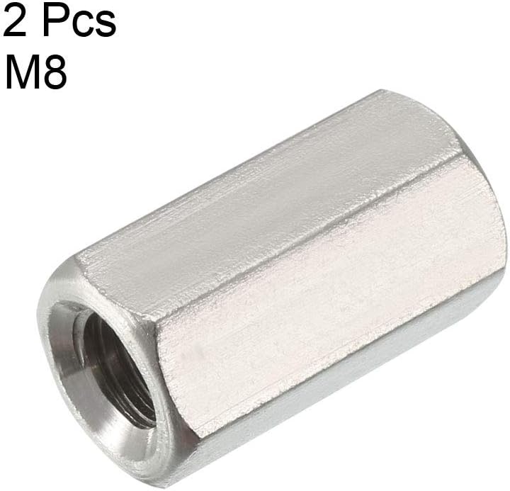 uxcell M8 X 1.25-Pitch 24mm Length 304 Stainless Steel Metric Hex Coupling Nut, 2-Pack