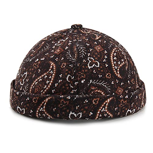 Oyrcvweuy Vintage Docker Cap, Brimless Sailor Hat with Paisley Decoration, Breathable Cotton Retro Adjustable Black