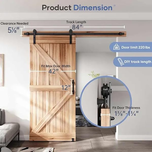 EaseLife 7 FT Sliding Barn Door Track and Handle Hardware Kit,Aluminum,Heavy Duty,Straight Pulley,Slide Smoothly Quietly,Easy Install (7FT Track Kit for 38"~42" Wide Single Door) by EaseLife - Used condition - Image 4