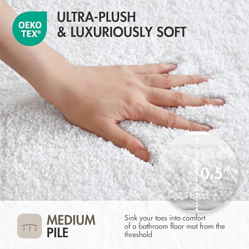Madison Park Evan 100% Cotton Bathroom Non Slip Backing-Luxurious Tufted Plush Bath Mat Absorbent, Quick Dry, Spa Design Shower Room Décor, 24x72" White by Madison Park - Image 3