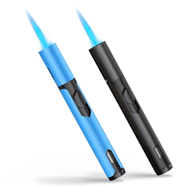 Torch Lighters 2 Pack Adjustable Jet Flame Butane Lighter Refillable Gas Torch Lighter for Candles Grill BBQ Fireplaces