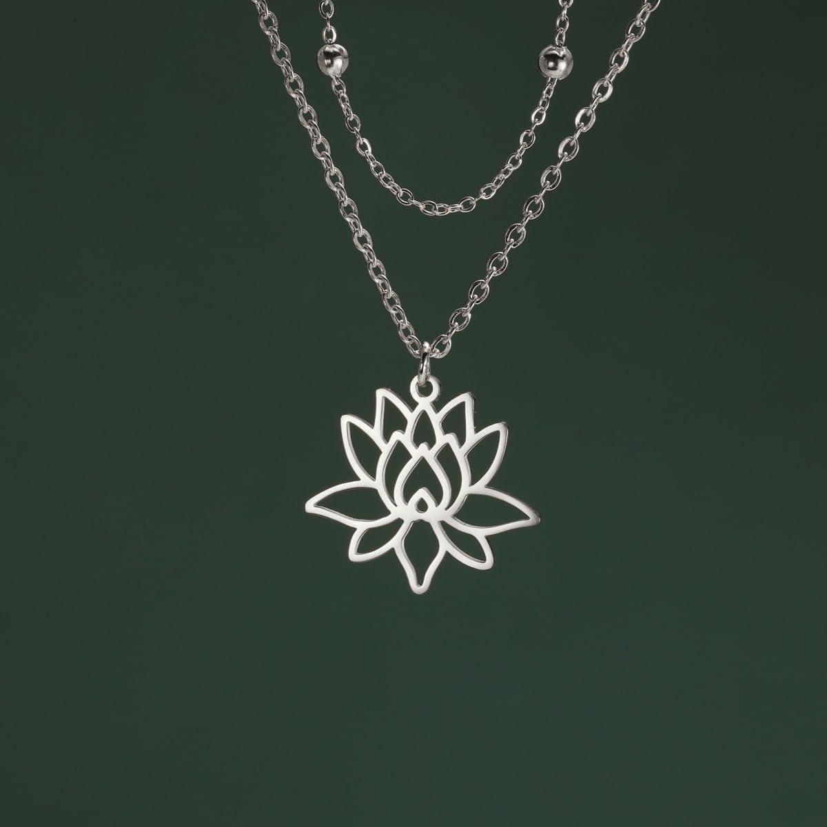 Lotus Necklace for Women - Dual Chain, Stainless Steel, Spiritual Jewelry Gift