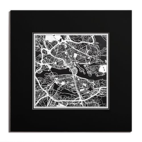 O3 Design Studio Stockholm Paper Cut Map Matted Black 20x20 inches Paper Art