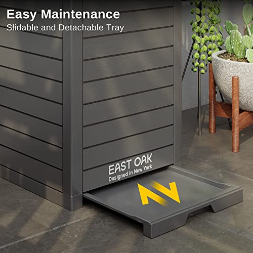 East Oak 31 Gallon Outdoor Trash Can, Waterproof Resin Garbage Can With Tiered Lid And Drip Tray, Outside Trash Bin For Patio, Backyard, Deck, Grey #TOP3