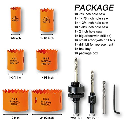 Vikiton Hole Saw Kit For Metal And Wood Plastic Project, Hole Saw Set With Case, 7/8 In To 2-1/2 In, Bi-Metal Hole Cutter With Flat And Smooth Cutting Drilling Edge, Fast Chip Removal #TOP1