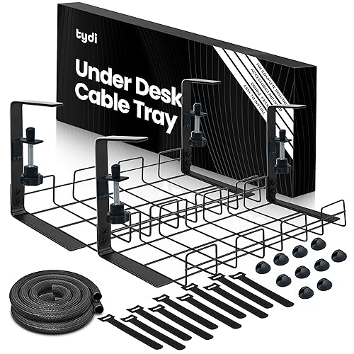 Image of Tydi Under Desk Cable Management - 2X Trays, 40 cm Long, Black Plastic, Screw-In, Classic Style