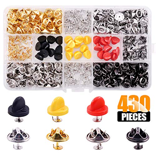 Rustark 430 Pcs Butterfly Clutch Tie Tacks Pin Back with 8mm Blank Pins Metal Replacement Lapel Fastener Clasps for Brooch, Cufflink, Jewelry Making (Silver, Gold, Black, Nickel)
