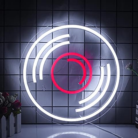 Record Neon Signs Music Led Sign White and Red Neon Lights USB Powered Switch Light Up Sign Hanging Neon Sign for Wall Decor Bedroom Christmas Birthday Music Studio Music Party Bar Music Club Cover