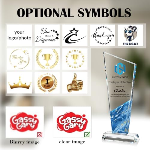 Personalized Crystal Awards and Trophies, Custom Trophy with Text Logo Photo for Farewell Retirement, Corporate Employee Recognition, Thank You Gifts for Boss Employee Teacher (Blue Marble 1) — view 2