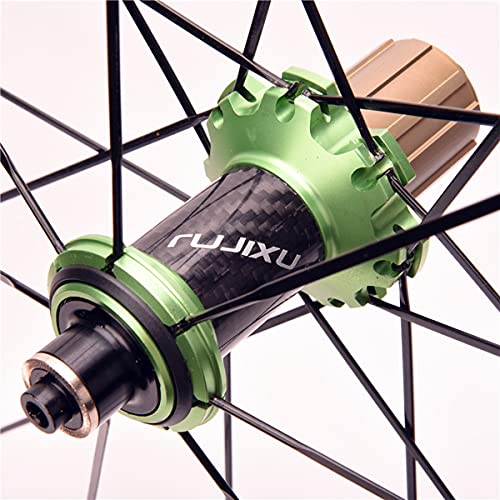 RUJIXU 700c Rennrad-Laufradsatz Rennrad Laufrad Doppelwandige Felgen 40mm 8-11 Geschwindigkeit Kassette Kohlefaser-Nabe Schnellspannrad Felgenbremse 1900g (Color : Green hub, Size : 700C)