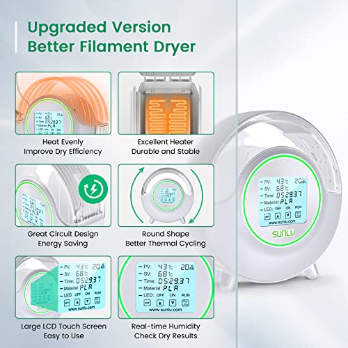Image of SUNLU Official Filament Dryer S2 Plus, 70℃ Max Temperature, Built-in Circulation Fan, 3D Printer Filament Storage Box Filament Dehydrator, Nylon TPU PLA PETG ABS 3D Printer Filament Dryer Box, White