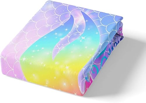 Miniatura 4 de Castle Fairy Juego de funda de edredón de cola de pez de sirena, tamaño Queen, juego de ropa de cama de escamas de sirena de acuarela arcoíris, 3