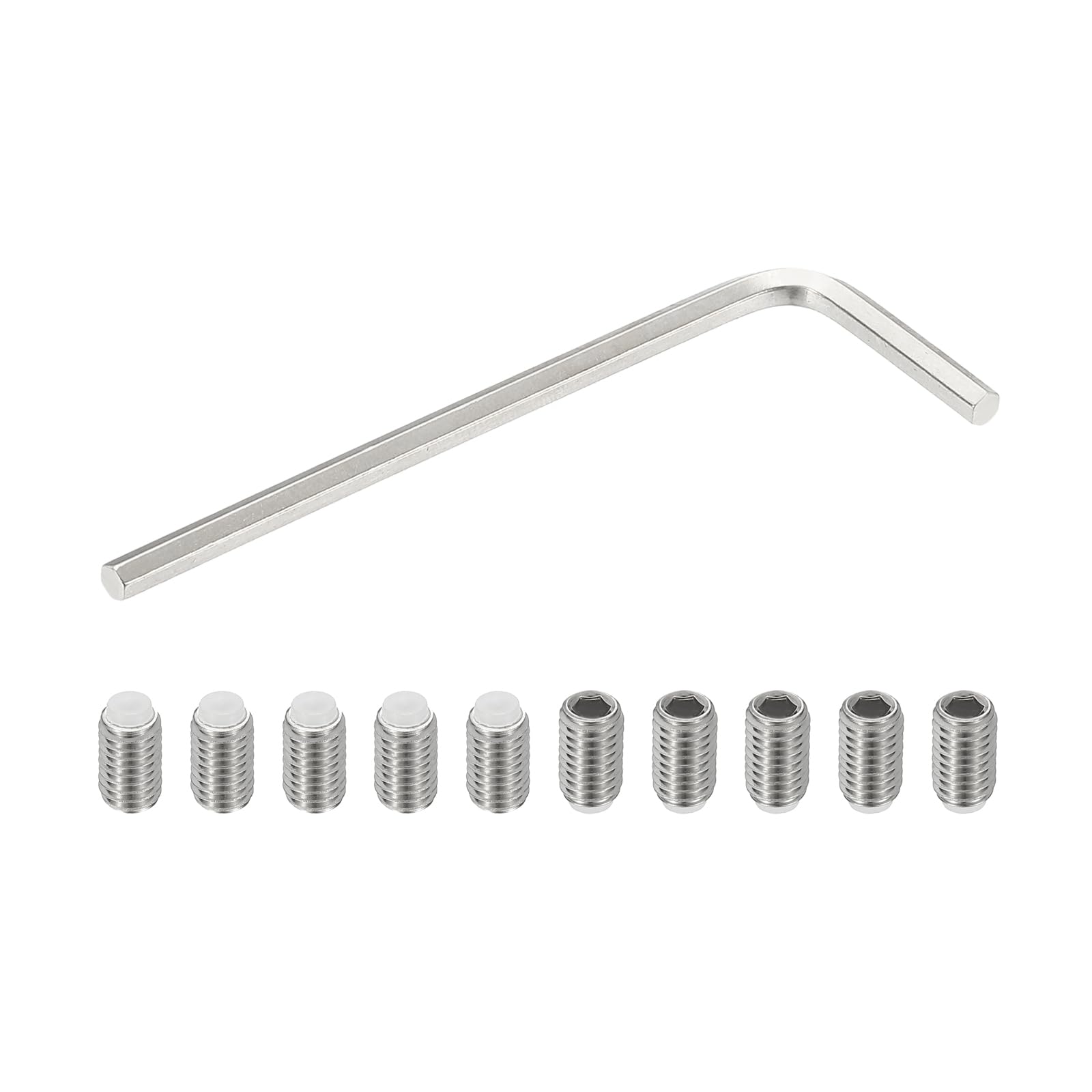 PATIKIL M5x8mm Nylon Tip Grub Screw, 10pcs 304 Stainless Steel Metric Hex Socket Head Cup Point Bolt Anti Slip Internal Hex Drive Hardware with l Key Wrench — image 1