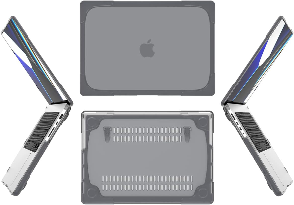 TWOLSKOO for MacBook Pro 16 Case 2024 2023 2021 M3 A2991 M2 A2780 M1 A2485 Pro Max Chip, Heavy Duty Rugged Shockproof Hard Shell Dual Layer Protective Cover with Fold Kickstand, Grey