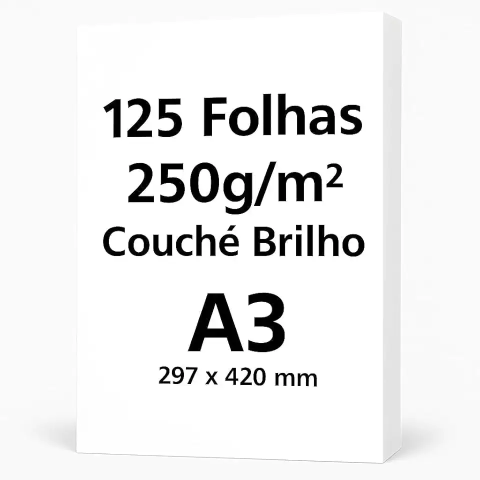Papel Couché A3 250 g/m² Branco – Bloco Escolar para Desenho e Impressão, 125 Folhas (297x420mm) Qualidade Premium