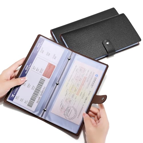 Leather Coupon & Receipt Organizer, Portable Receipt Holder with 40 Clear Pockets for Home, Shopping, Travel, Business Trip – Keep Receipts and Coupons Organized, Prevent Loss and Damage (Black)